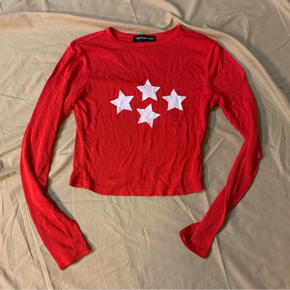 Streetwear Society Red Cropped Long Sleeve